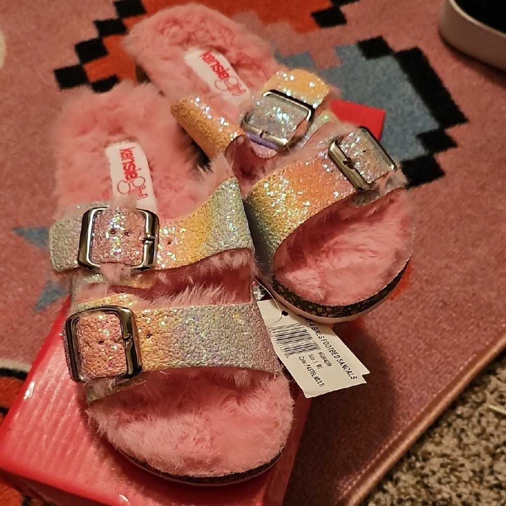 Kensie Girl Pink and Silver Slippers with Sparkly Finish